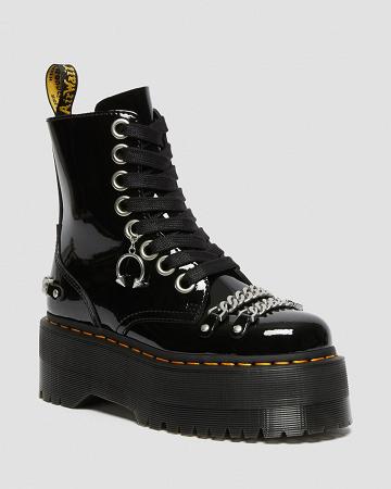 Women's Dr Martens Jadon Max Chain Patent Leather Platform Boots Black | AU 240UZG